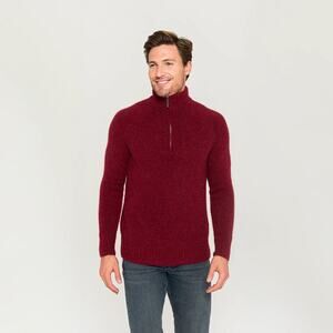 NEW Pacas Men's Red Quarter Zip Alpaca Wool Blend Knit Pullover Sweater Size XL